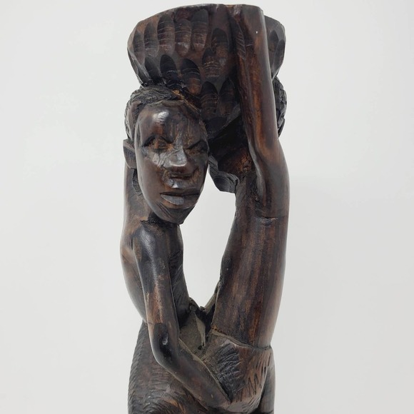 Vintage Carved Wood Sculpture African Folk Art Handcrafted Home Decor - Picture 2 of 9